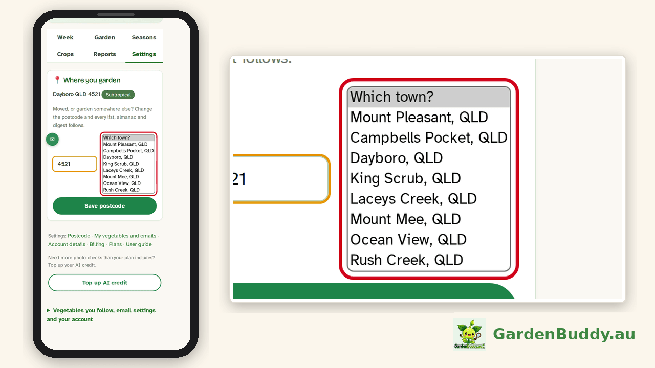 The same Which town list on a phone, zoomed in on the right