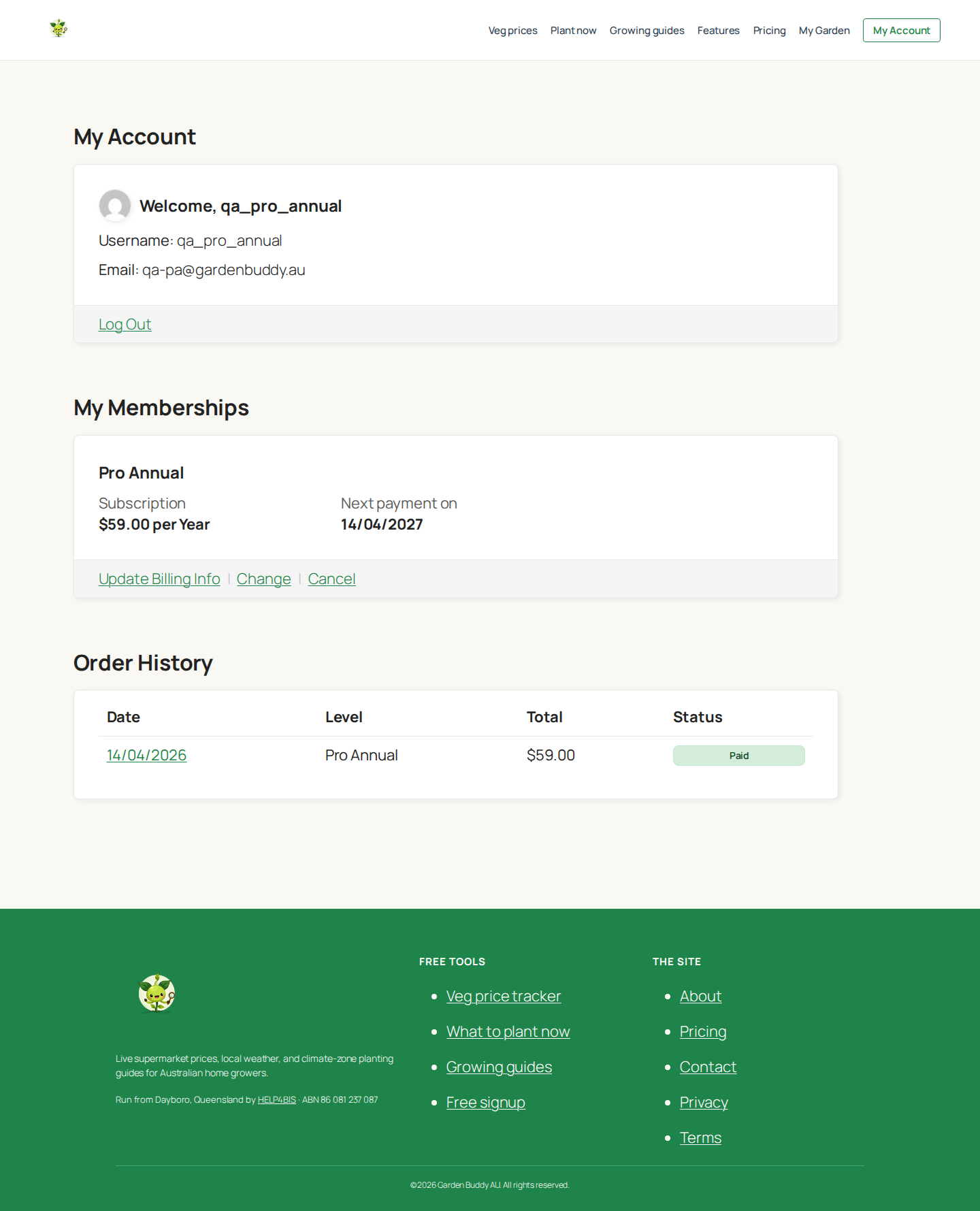 My Account dashboard
