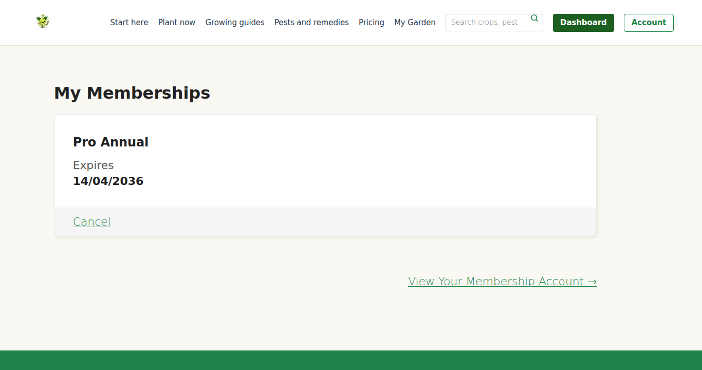 Membership Billing, under My account. The Update card link sits beside the card on file.