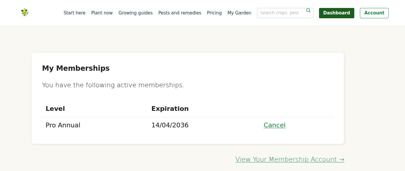 The cancel page under My account, Membership Cancel. Nothing happens until you press the confirm button.