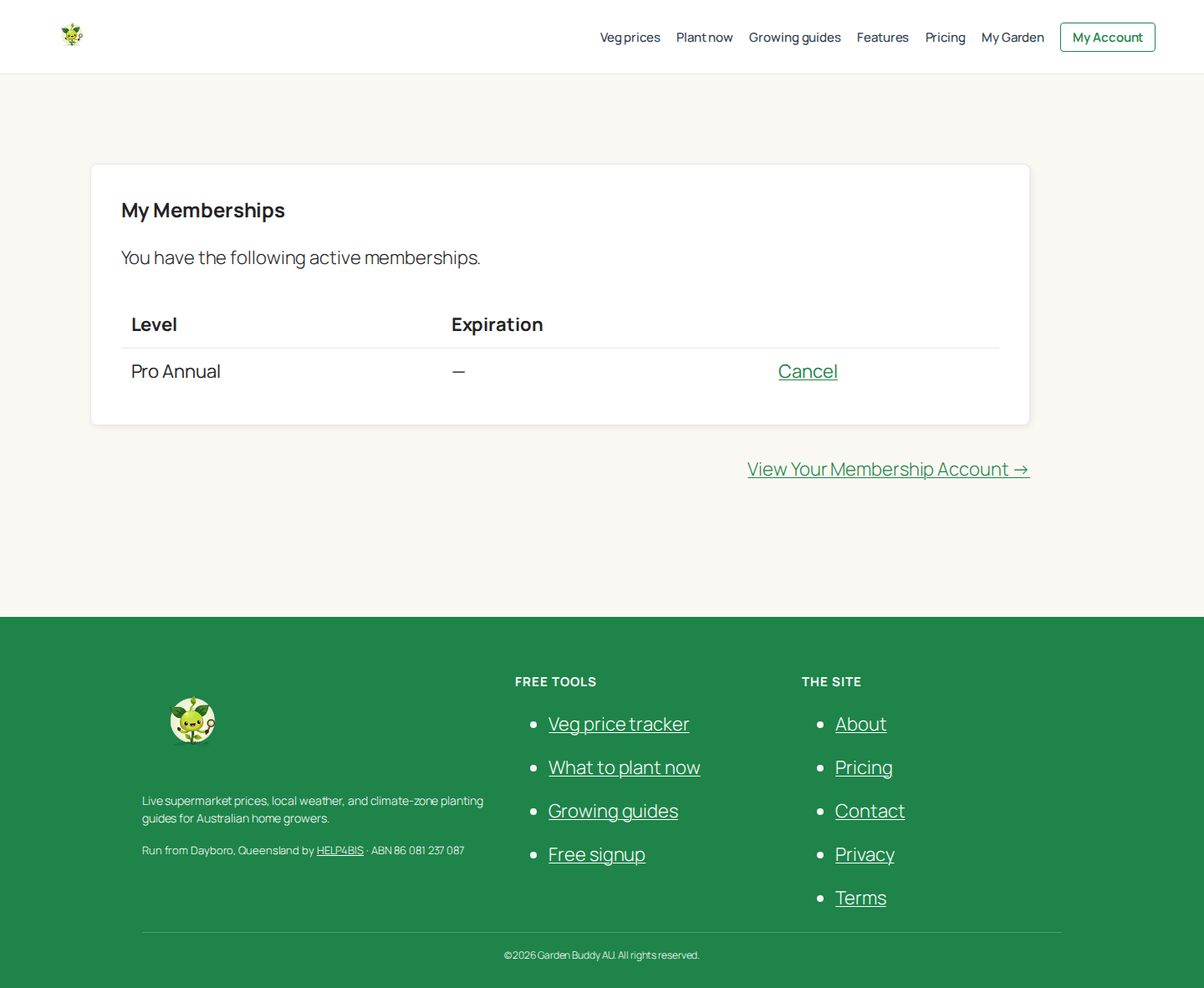 Cancel subscription page
