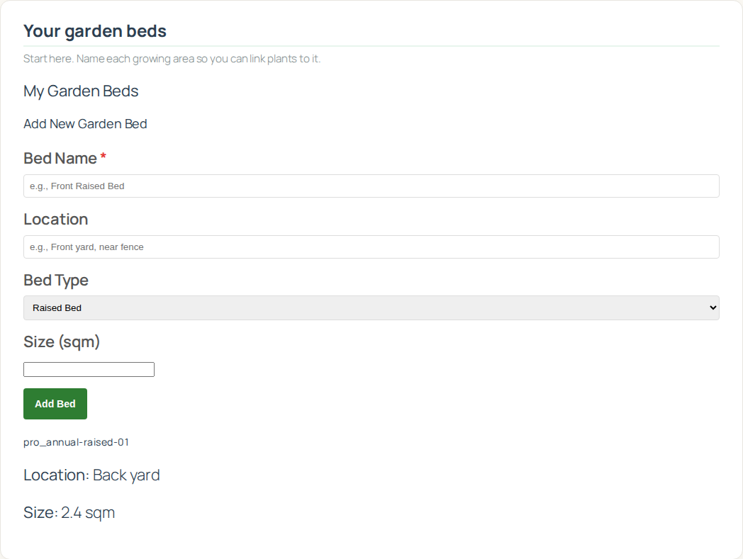 The Add new bed form