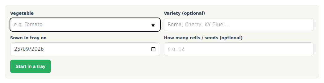 The seed tray form.