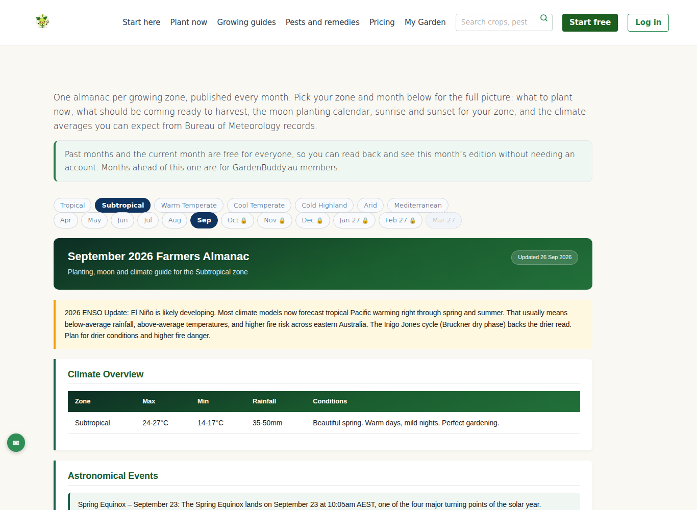 The same page logged out: the current month is open, later months show the teaser.