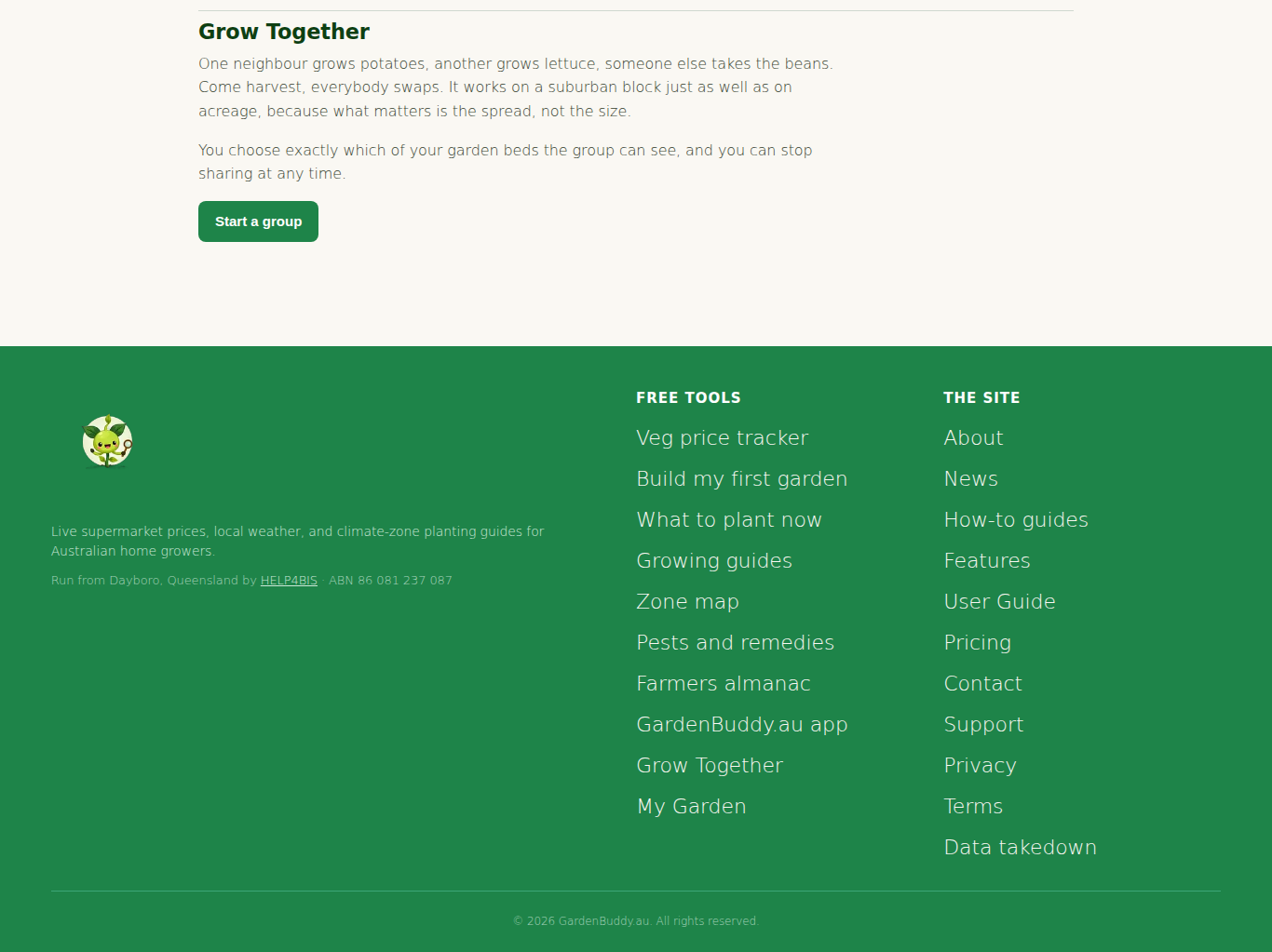 Grow Together at gardenbuddy.au/grow-together/ before you have a group. Start a group is the only button.