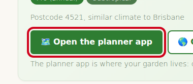 Open the planner app, outlined in red, is the first button in the welcome banner on My Garden.