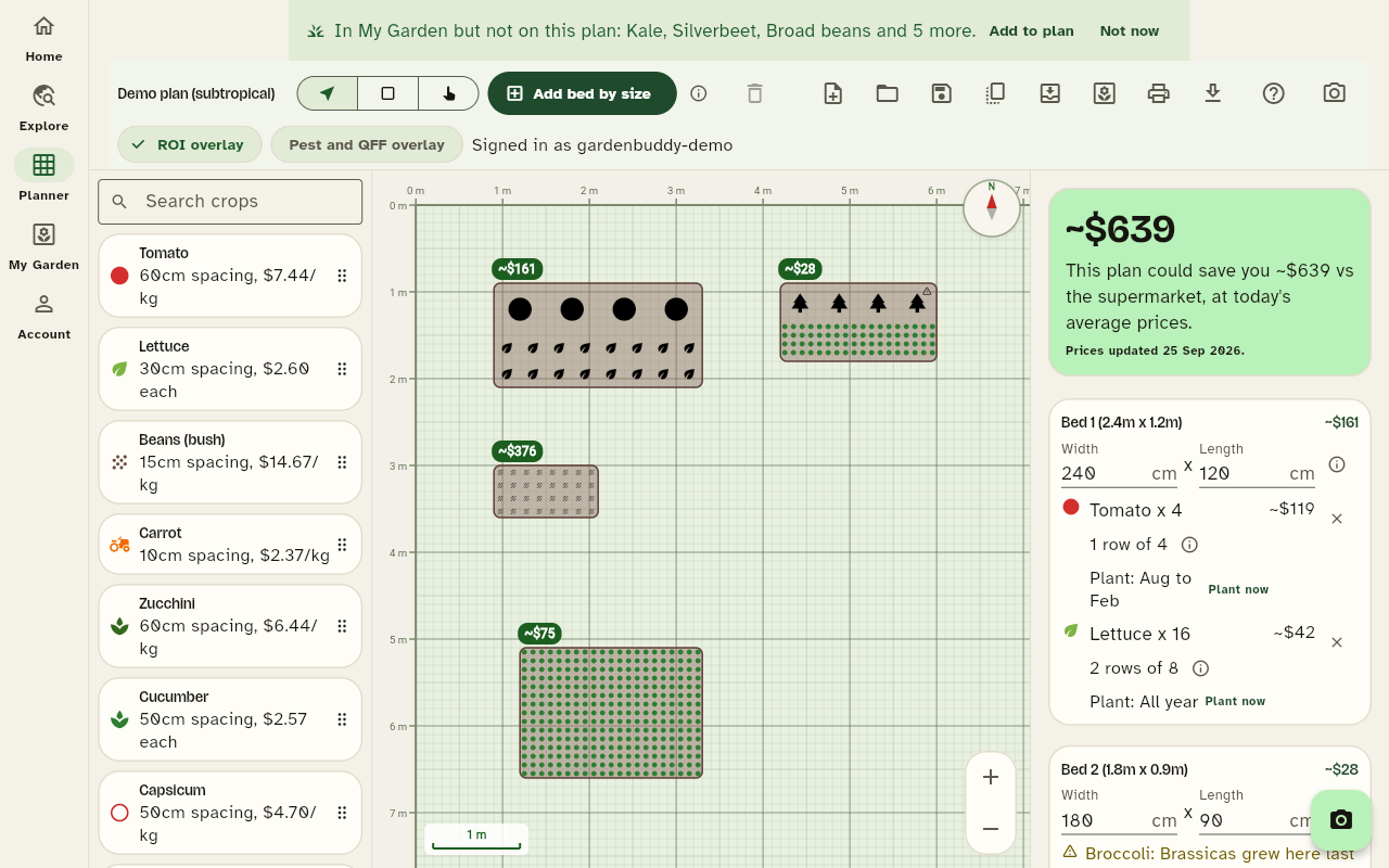 The planner tab, where you draw beds and drop plants in.