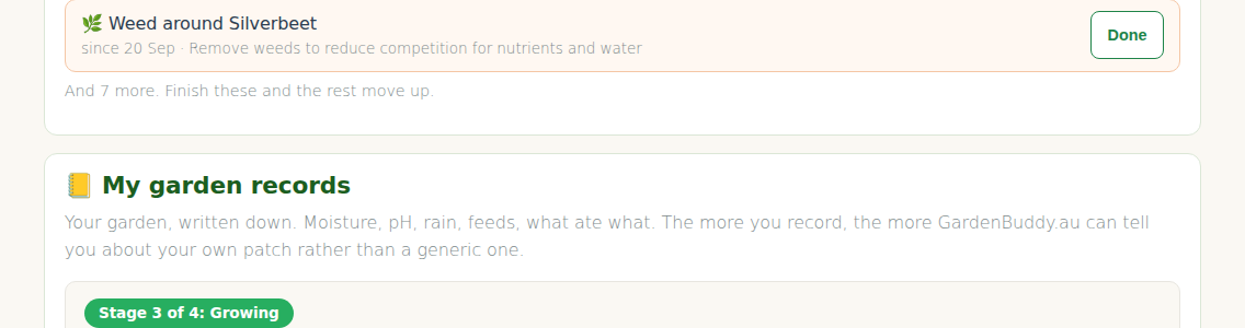 My garden records sits directly under Garden tasks on the Track tab of My Garden.
